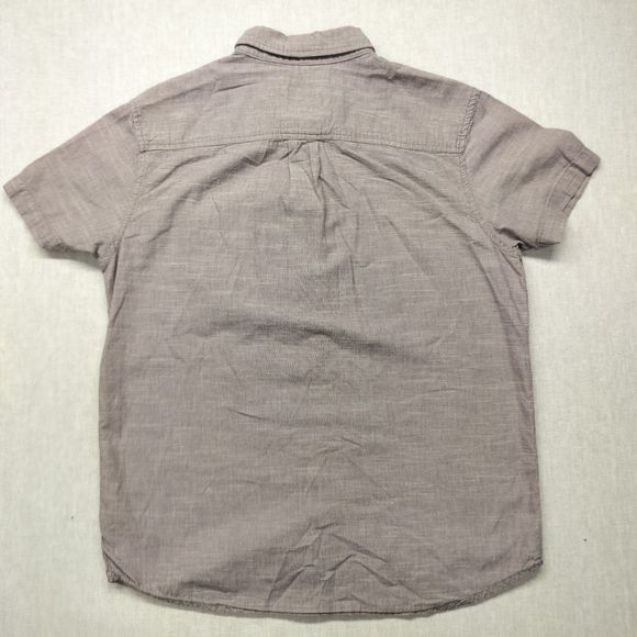 Prana Breathe Button Down Shirt Mens  Small Taupe Short Sleeve Micro Strips - Picture 2 of 13